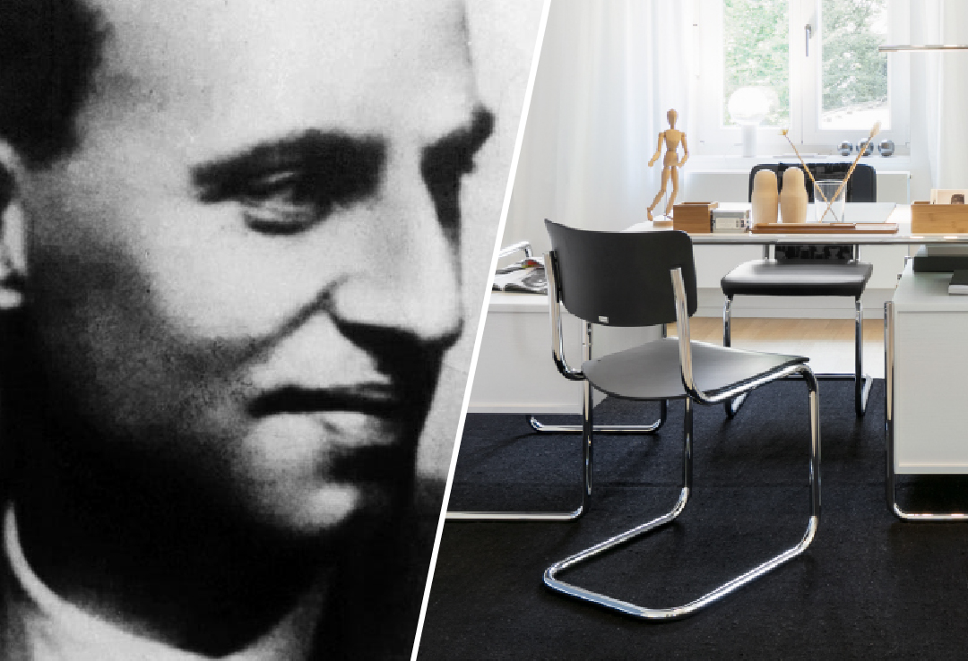 Thonet S43 bureaustoelen met zwart houten zitting en verchroomd buisframe in strak ingerichte werkruimte met daglicht &ndash; Van Til Interieur.